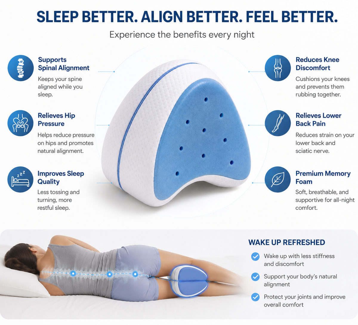 Side Sleeper Memory Foam Leg Pillow